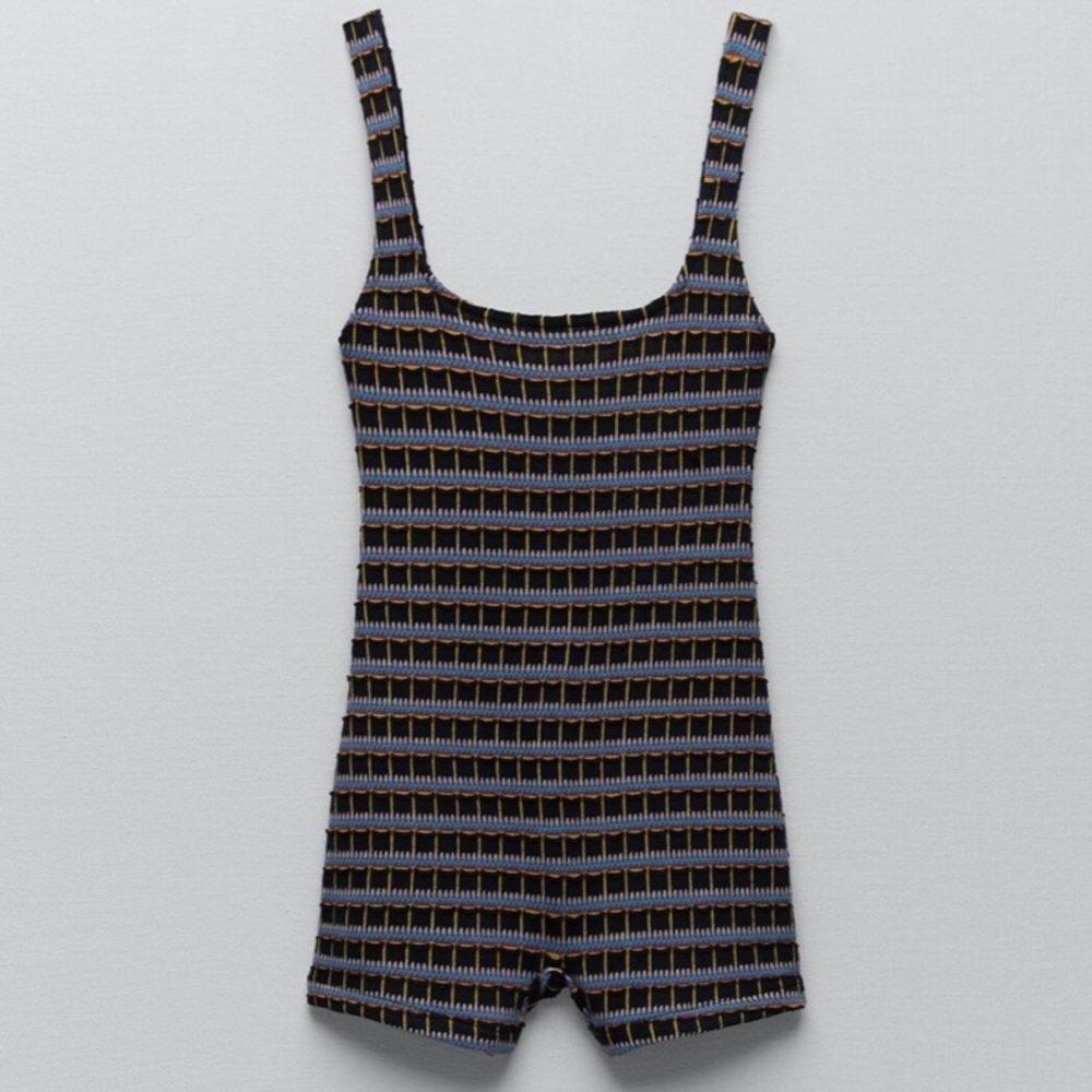 Zara Knit Jacquard Striped Jumpsuit